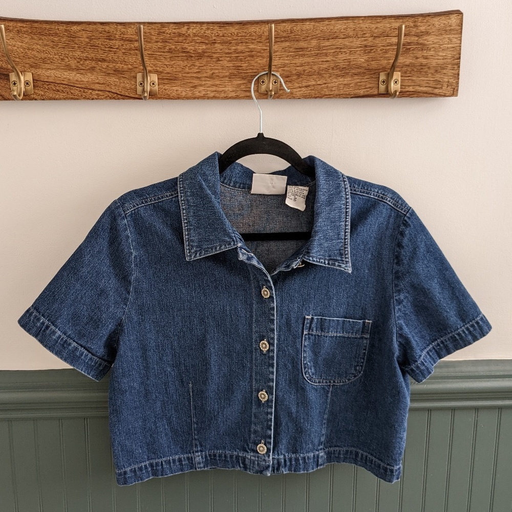 90’s / y2k semi cropped short sleeve jean jacket